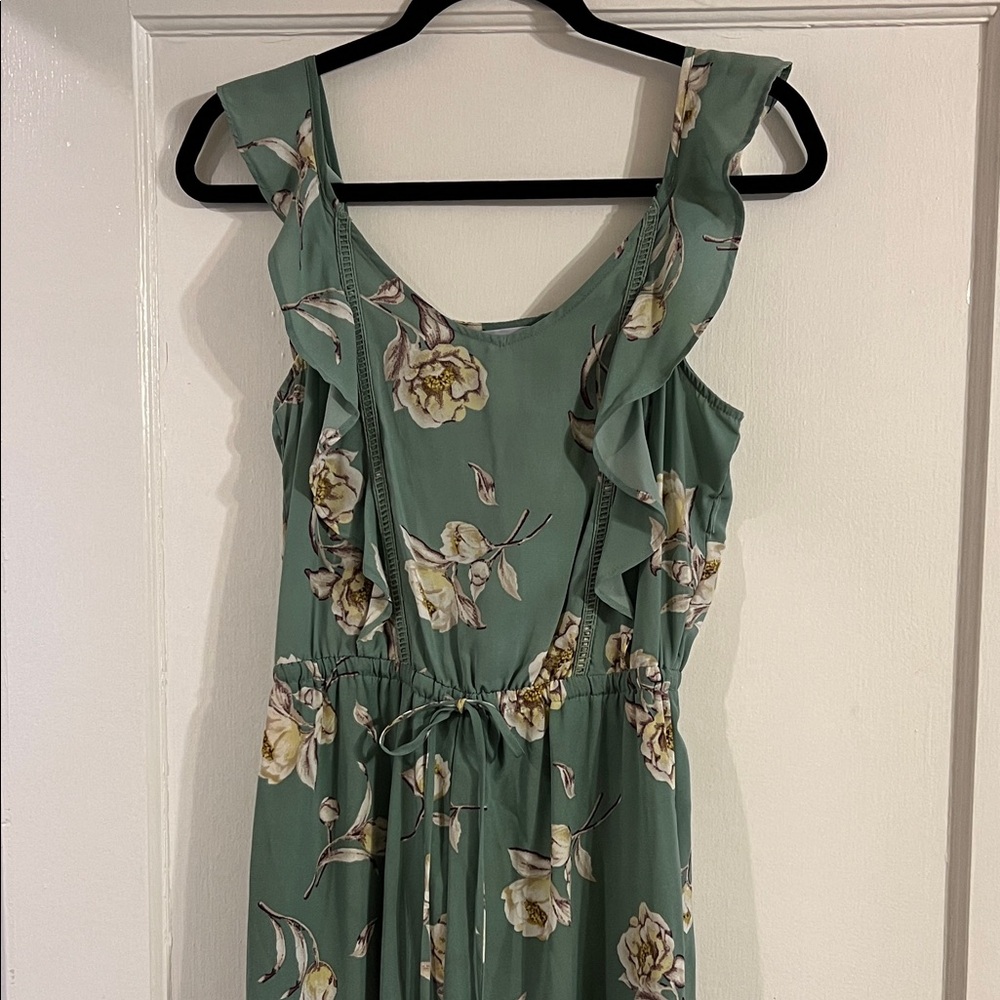 Floral Green Sleeveless Jumpsuit